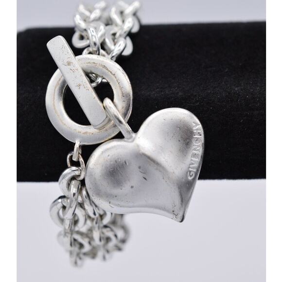 Givenchy Vintage Heart Charm Bracelet Logo Chain Brushed Silver Toggle 80s Bin6 - Picture 1 of 12